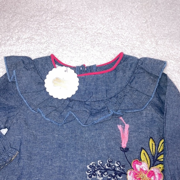 NWT mudpie embroidered chambray denim romper 3/6m - Picture 2 of 9
